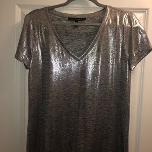 White House Black Market Silver V neck T-shirt